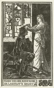 Elaine bindt haar mouw om Sir Lancelot